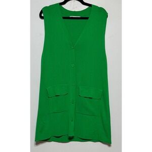 Kelly Green Knit Duster Vest Sz Small Clean Girl Dopamine Core Minimalist Scandi